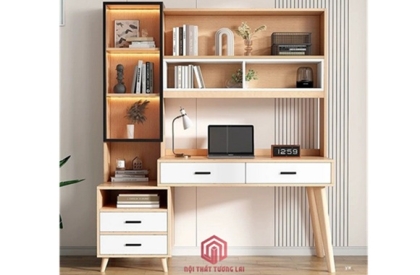 Bàn học - bàn làm việc có giá sách kết hợp cánh kính khung nhôm hiện đại BH6870