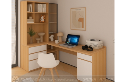 Bàn học - bàn làm việc đơn giá sách góc tường BH6874