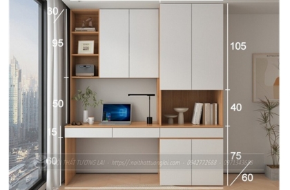 Bàn học đơn liền tủ quần áo BH6877