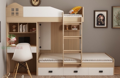 Giường tầng gỗ công nghiệp thiết kế kèm bàn học ( tủ quần áo) tiện lợi GT6839