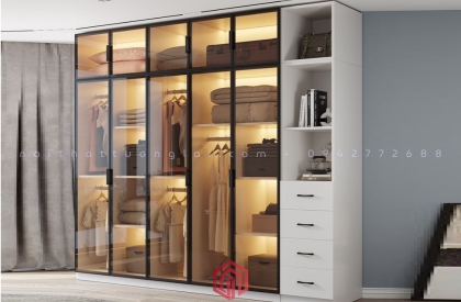 Tủ quần áo cánh kính khung gỗ hiện đại CK6804