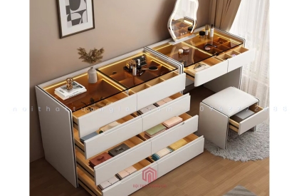 Bàn trang điểm mặt kính cường lực hiện đại kiêm tủ đựng đồ BP6815