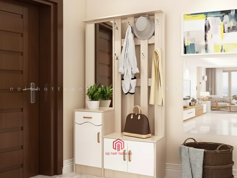 Tủ giày liền đôn ngồi kết hợp gương và giá treo đồ TG6821