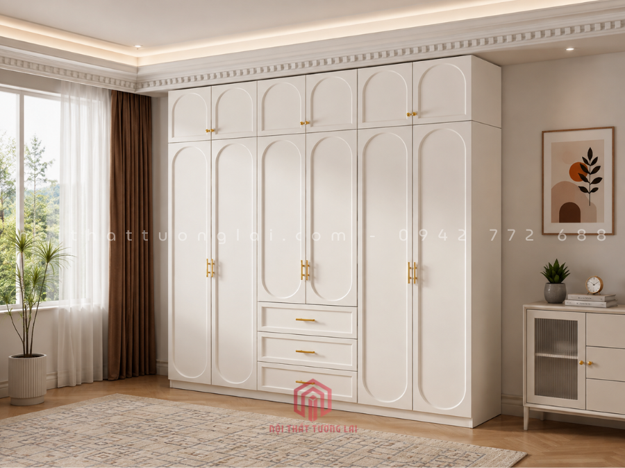 Tủ quần áo đẹp gỗ công nghiệp cánh pano 2 lớp hiện đại TA6811