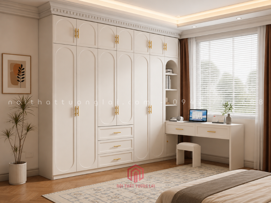 Tủ quần áo đẹp gỗ công nghiệp cánh pano 2 lớp hiện đại TA6811