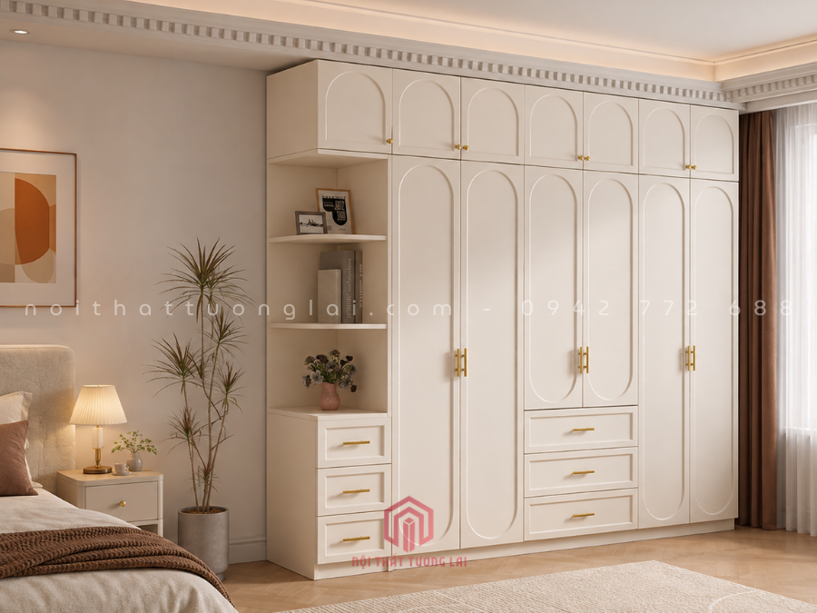 Tủ quần áo đẹp gỗ công nghiệp cánh pano 2 lớp hiện đại TA6811