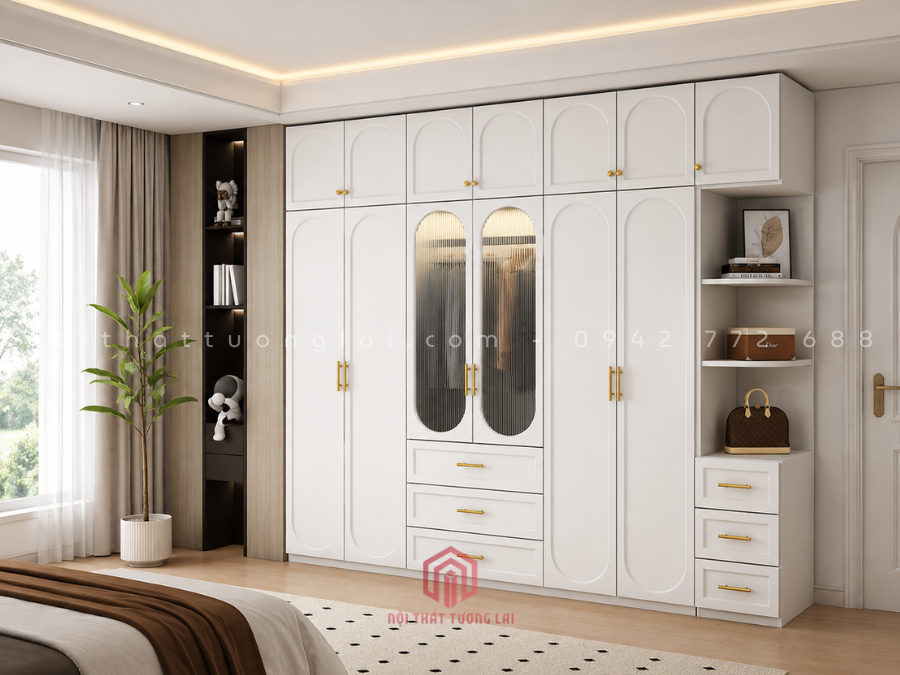 Tủ quần áo đẹp gỗ công nghiệp cánh pano 2 lớp hiện đại TA6811