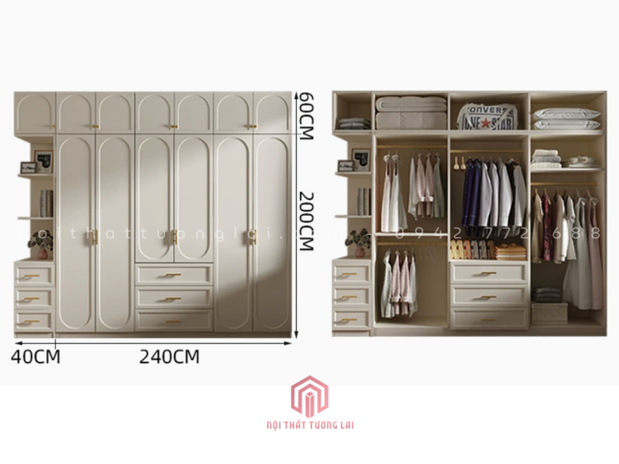 Tủ quần áo đẹp gỗ công nghiệp cánh pano 2 lớp hiện đại TA6811
