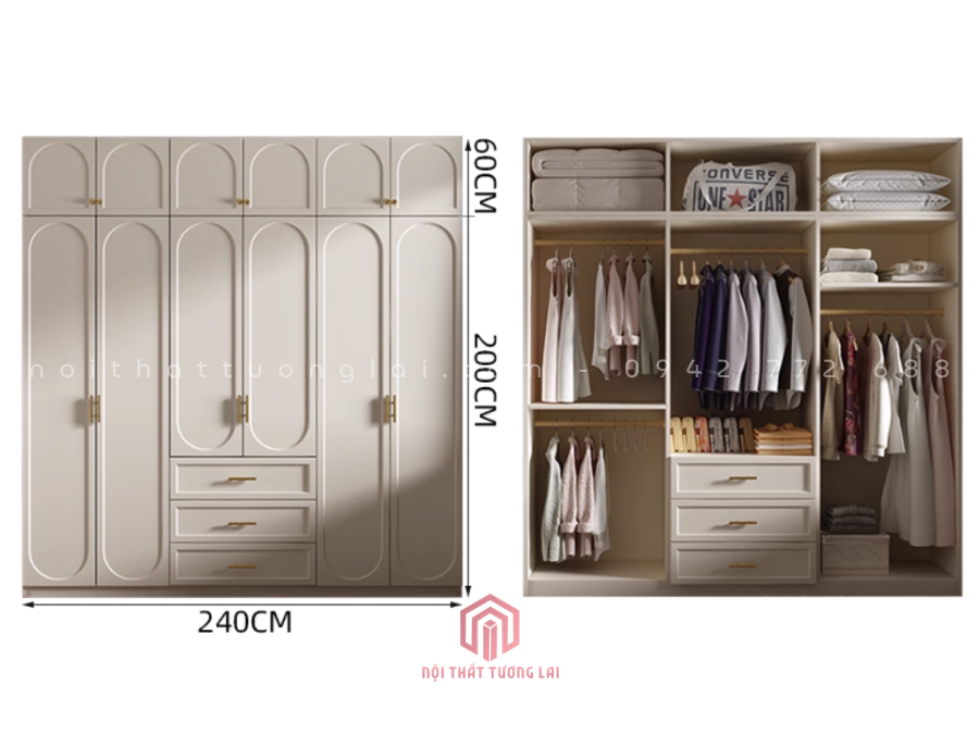 Tủ quần áo đẹp gỗ công nghiệp cánh pano 2 lớp hiện đại TA6811
