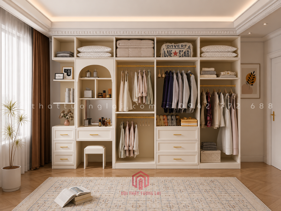 Tủ quần áo đẹp gỗ công nghiệp cánh pano 2 lớp hiện đại TA6811