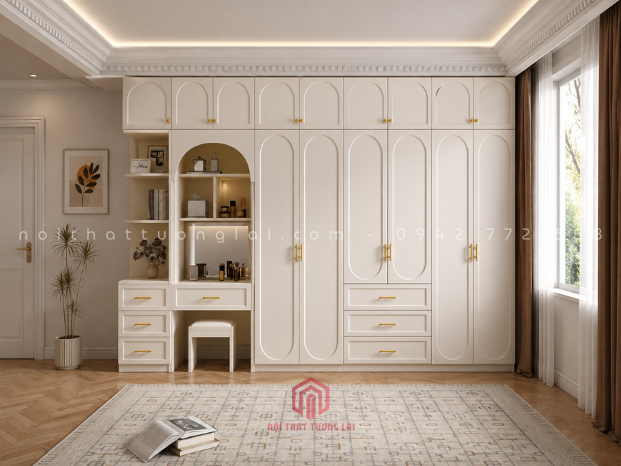 Tủ quần áo đẹp gỗ công nghiệp cánh pano 2 lớp hiện đại TA6811