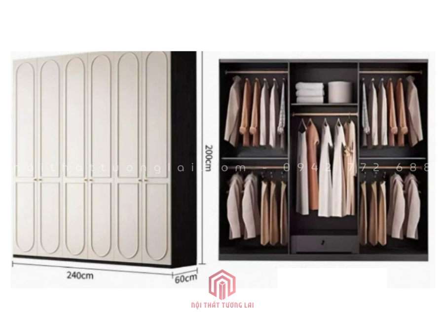 Tủ quần áo gỗ MDF cốt xanh phong cánh tân cổ điển TA6814