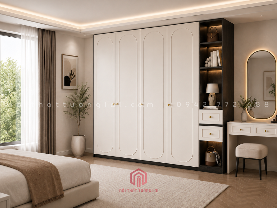 Tủ quần áo gỗ MDF cốt xanh phong cánh tân cổ điển TA6814