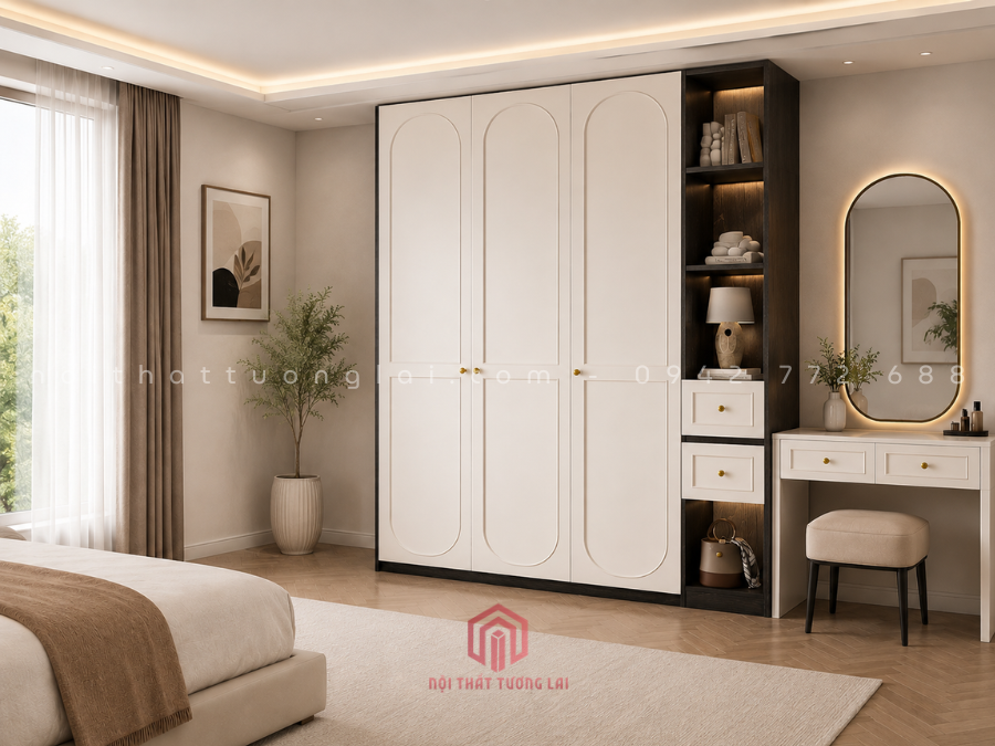 Tủ quần áo gỗ MDF cốt xanh phong cánh tân cổ điển TA6814