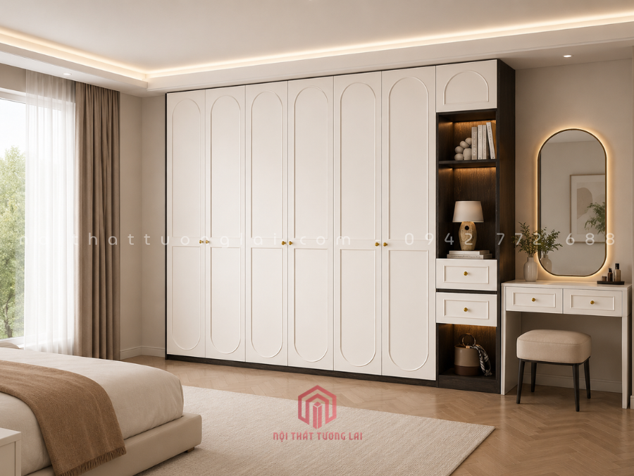 Tủ quần áo gỗ MDF cốt xanh phong cánh tân cổ điển TA6814