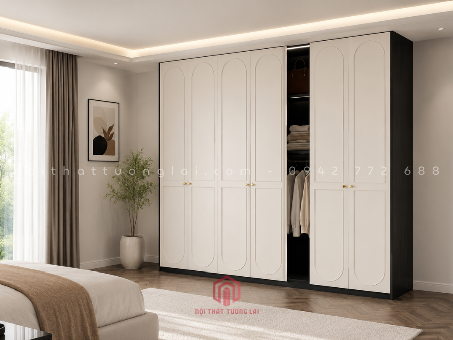 Tủ quần áo gỗ MDF cốt xanh phong cánh tân cổ điển TA6814