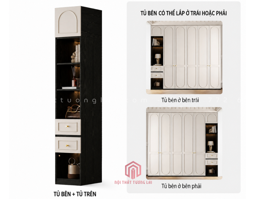 Tủ quần áo gỗ MDF cốt xanh phong cánh tân cổ điển TA6814